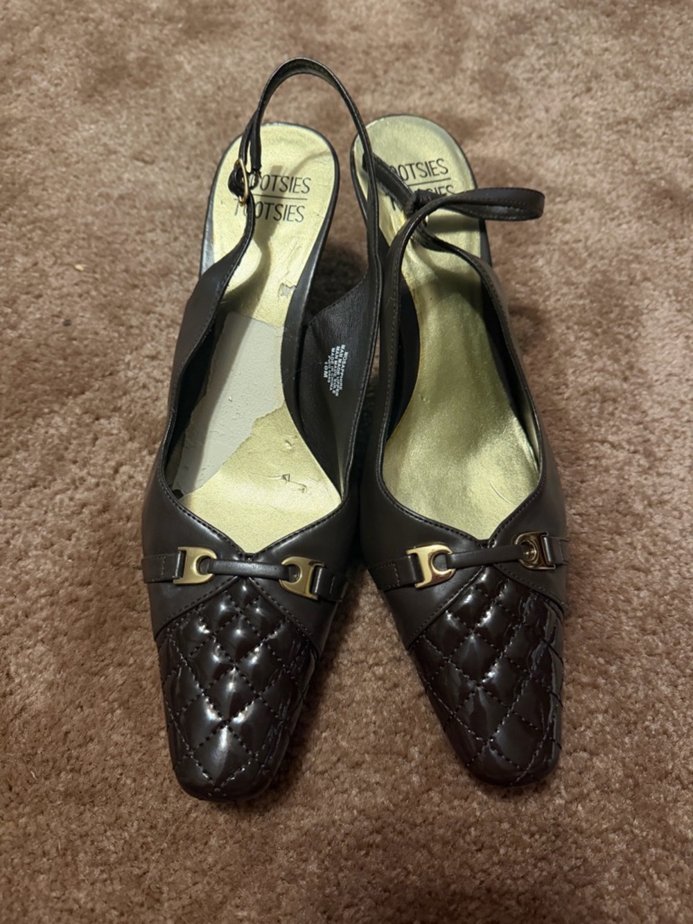 Mootsies Tootsies Dark Brown Quilted Slingback Heels